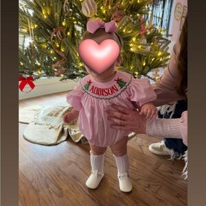 Addison Pink Baby Romper with Christmas Embroidery
